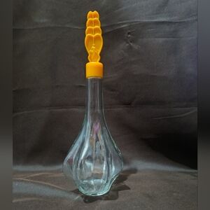 BLOWN GLASS BOTTLE Vintage Proclaim Bubble Bath Glass Bottle with Yellow Cap